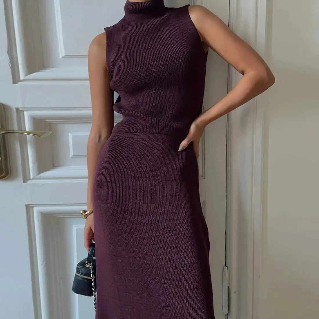 Tossy Elegant Knitwear 2 Piece-Set Long Dress Female Ribbed Sweater Pullover And Loose Patchwork Maxi Skirt Sets Ladies Outfits - Lootquake