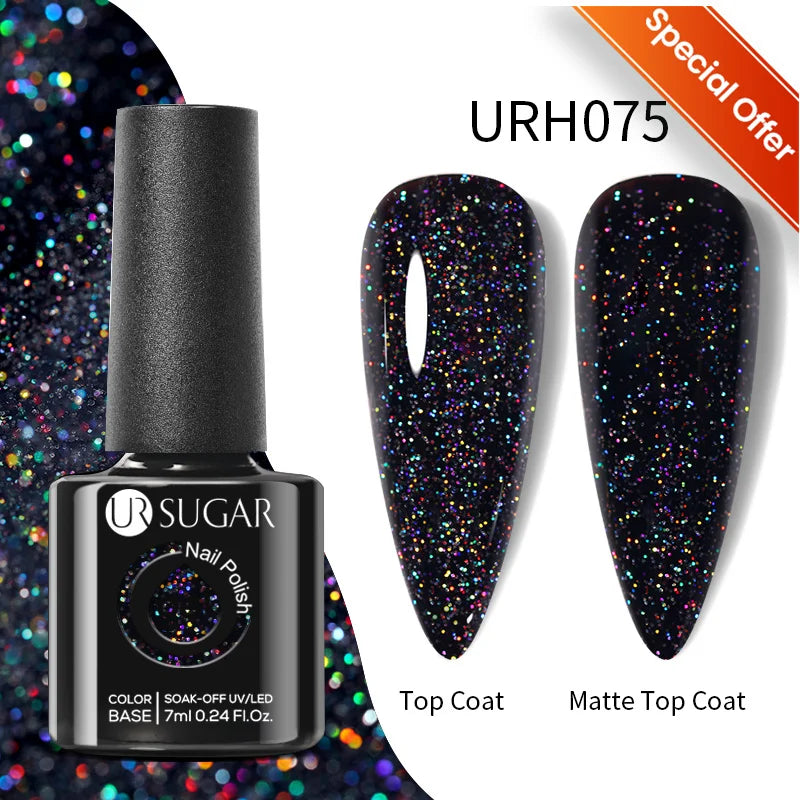 UR SUGAR Esmalte de uñas en gel con base de goma, color azul, dorado, con brillo, capa superior, esmalte de uñas en gel UV LED, para manicura