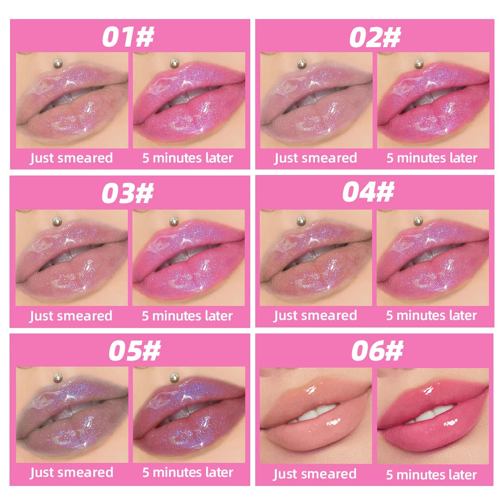 QIBEST - Bálsamo labial mágico con cambio de color cálido, brillo labial transparente, hidratante, brillo labial brillante, cosméticos para labios