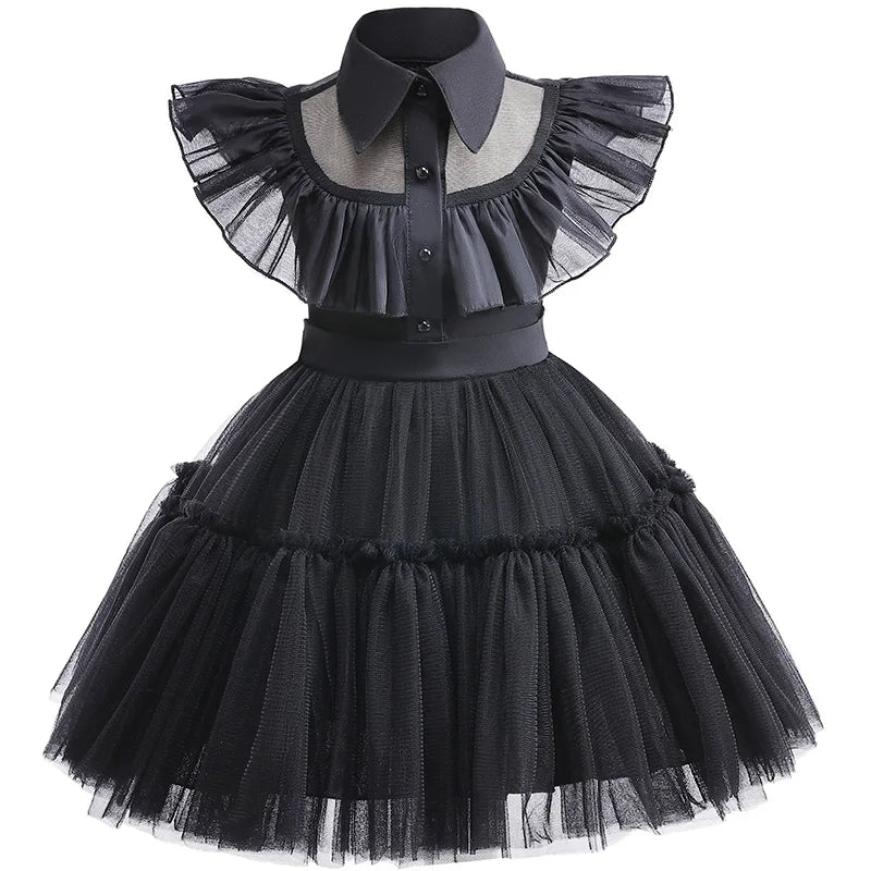 Halloween Wednesday Cosplay Costume 0-6-year-old Baby Fashion Hollow lace princess dress carnival girls black evening dress