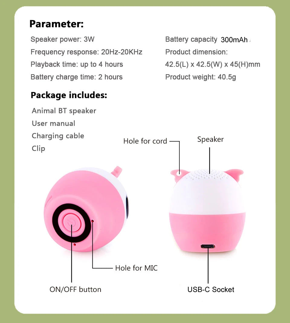 Altavoz Bluetooth para exteriores, minialtavoz TWS para fiestas con diseño de animales de dibujos animados para Navidad. La mejor opción para regalar a un niño.