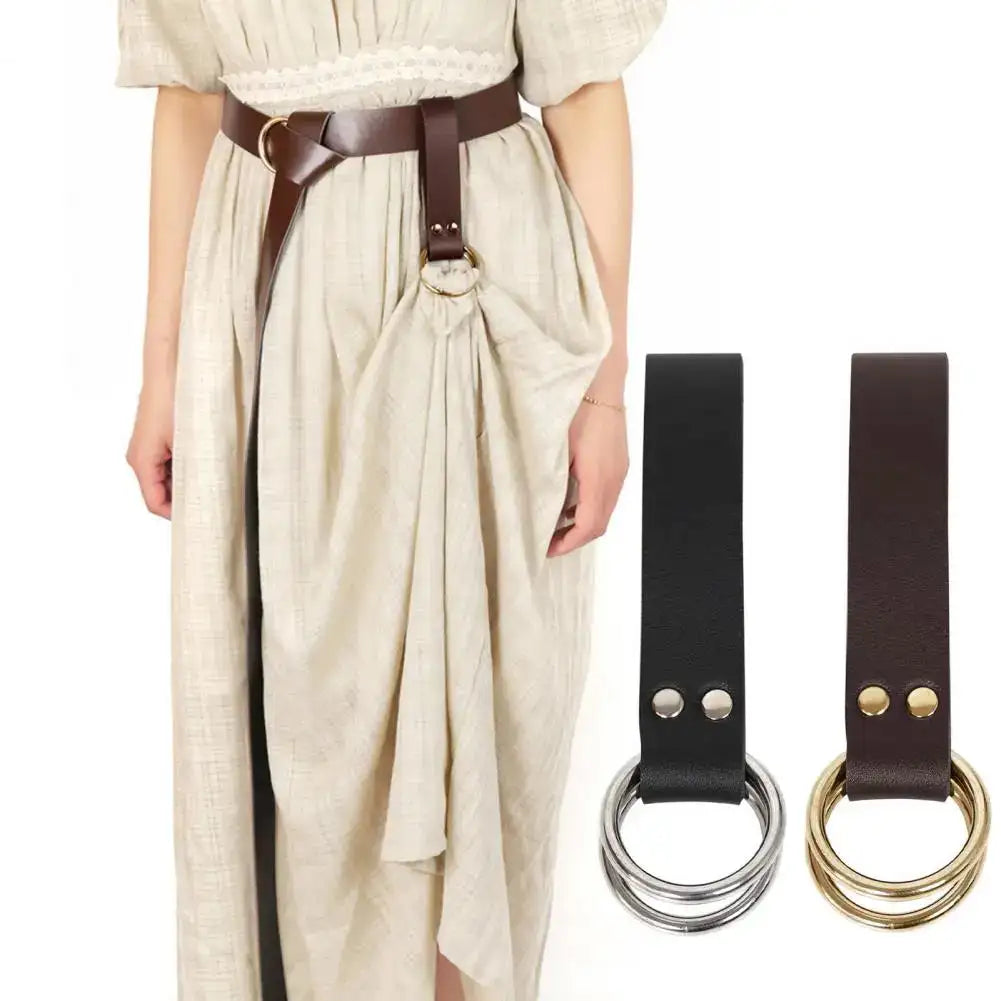 Skirt Hook Strap Medieval Belt Skirt Hikes Double Ring Faux Leather Loop Renaissance Accessory for Women's Long Dress Fixation - Lootquake