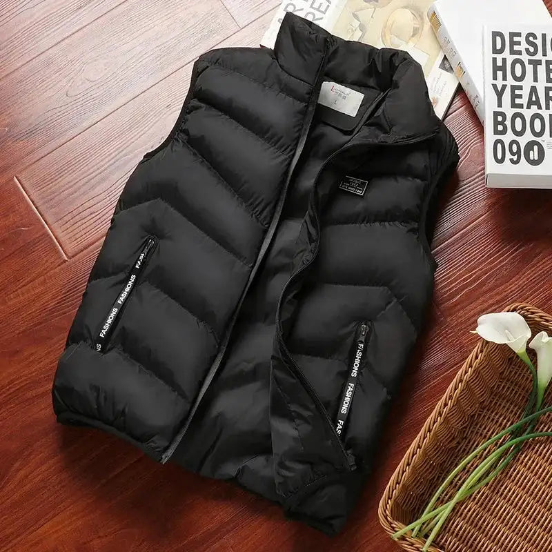 2024 New Puffer Sleeveless Coats Mens Solid Color Down Jacket Winter Warm Vest Jacket Men Waistcoat Outwear Windbreaker Clothing - Lootquake