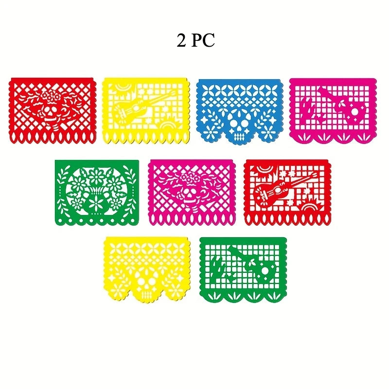 4 PCS Mexican Party Banners, Plastic Papel Picado Mexico Decor, Easter Decor, , Day of The Dead Decoration, 18 Feet Total - Lootquake