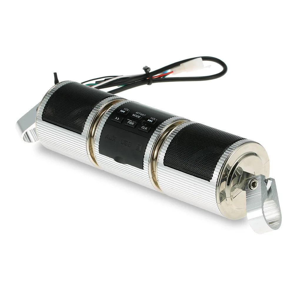 Altavoz estéreo con Bluetooth para motocicleta, reproductor de música MP3, amplificador, radio FM USB para bicicleta y scooter.