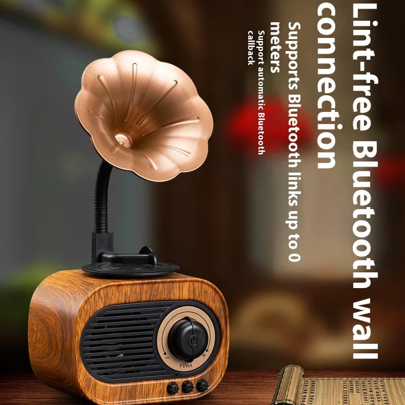 Enceinte Bluetooth rétro en bois, portable, mini haut-parleur sans fil pour système audio d'extérieur, radio TF, FM, musique, MP3, caisson de basses