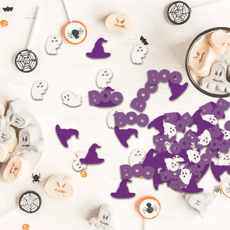Décoration de bureau de fête d'Halloween avec confettis, paillettes, chapeaux magiques fantômes, décoration d'ambiance, papier déchiqueté