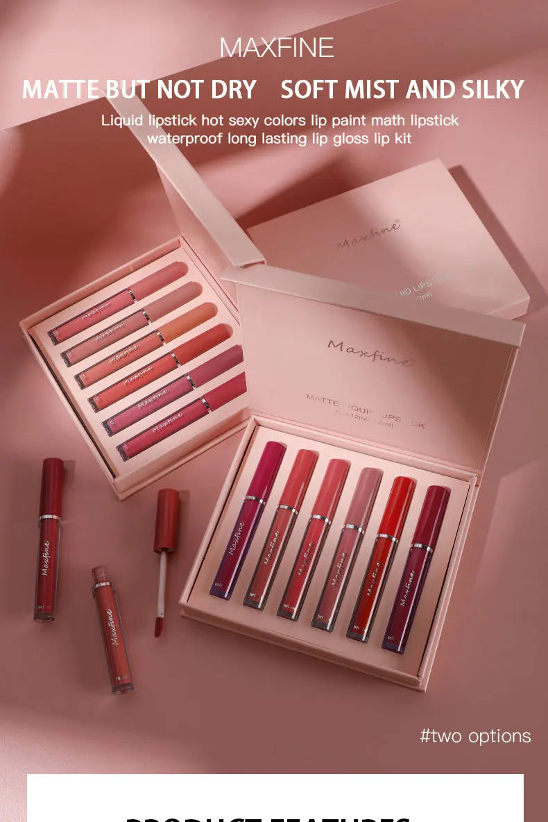 Coffret de 6 rouges à lèvres mats, brillants à lèvres lisses et durables, waterproof et hydratants, coffret cadeau pour les fêtes