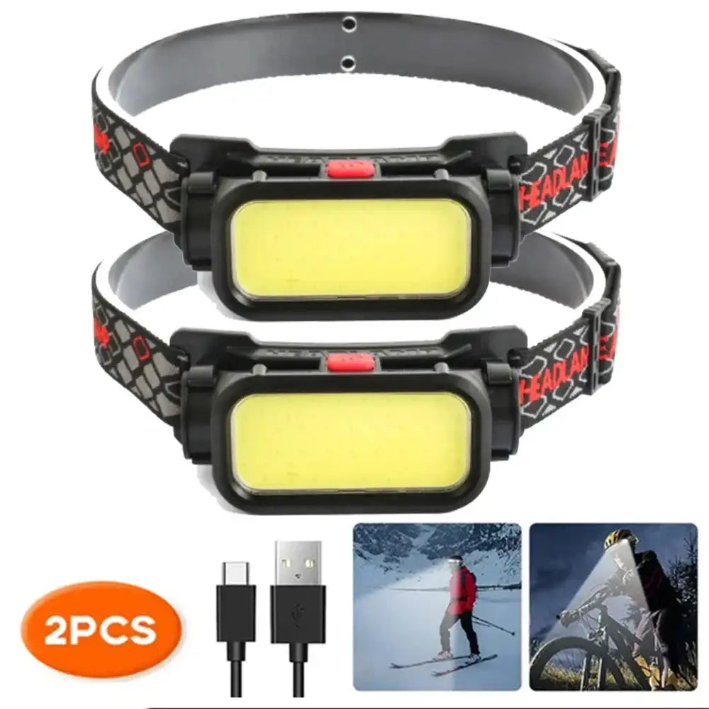 COB Headlight Portable Headlamp With Built-in 18650 Battery Flashlight USB Rechargeable Outdoor Camping Fishing Climbing Lantern - Lootquake