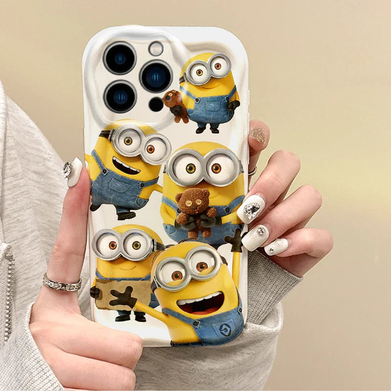 Bonita funda para teléfono con dibujos de Minions y olas