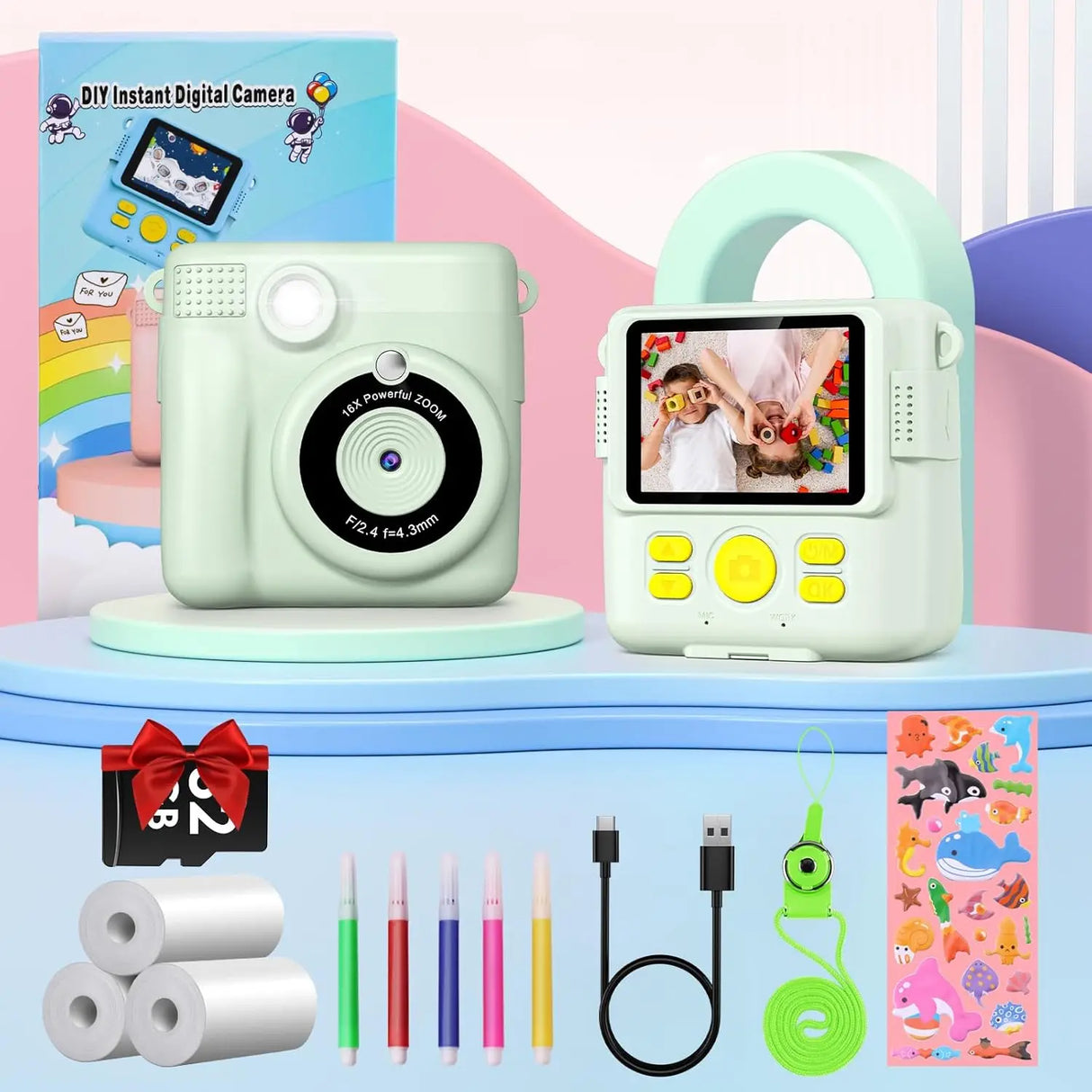 Appareil photo numérique à impression instantanée Gofunly pour enfants, appareil photo thermique 2,4 pouces 1080p, jouet pour enfants de 6 à 12 ans