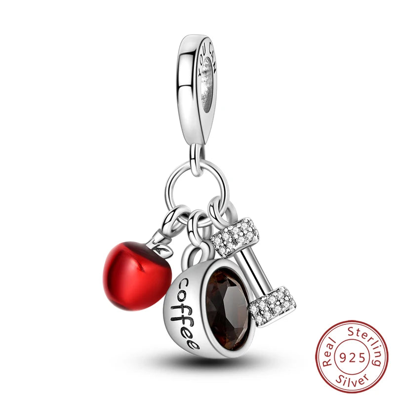 Ensemble de trois breloques en argent sterling S925, perles de 3 mm, motif princesse, golf, hamster, appareil photo, voyage, fabrication de bijoux fins