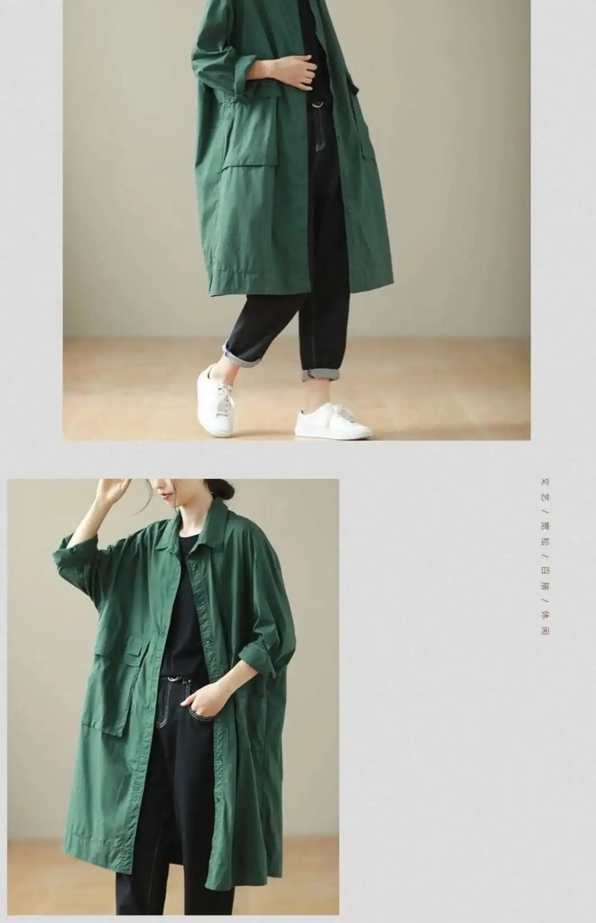 9290 Spring Fall Trench Coat Women Mid Length Windbreaker Single-breasted Double Pockets Casual Loose Overcoat Female Outerwear - Lootquake