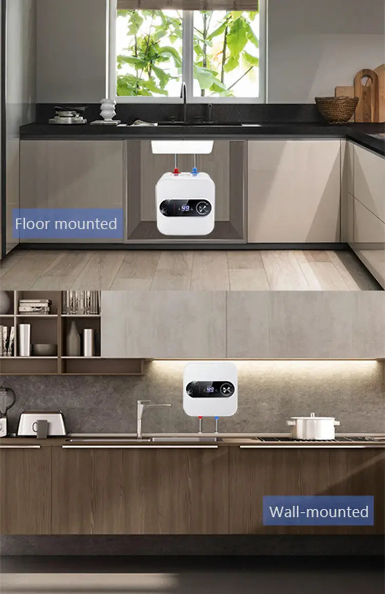 Chauffe-eau électrique instantané à stockage d'eau de 8 L, isolation thermique rapide, affichage numérique, bouton de contrôle du thermostat, entrée d'eau haut/bas