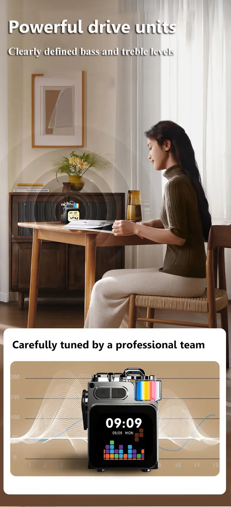 Mini haut-parleur Bluetooth intelligent à écran tactile, lecteur audio portable, appel mains libres sans fil, boîte à musique MP3, prise en charge de la lecture TF, contrôle par application