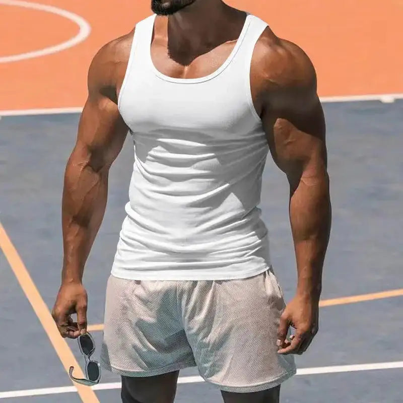 American Vest, Summer Europe And The United States Men Stretch Sports Gym Training, Tight Hurdle Sleeveless Top Solid Color Vest - Lootquake