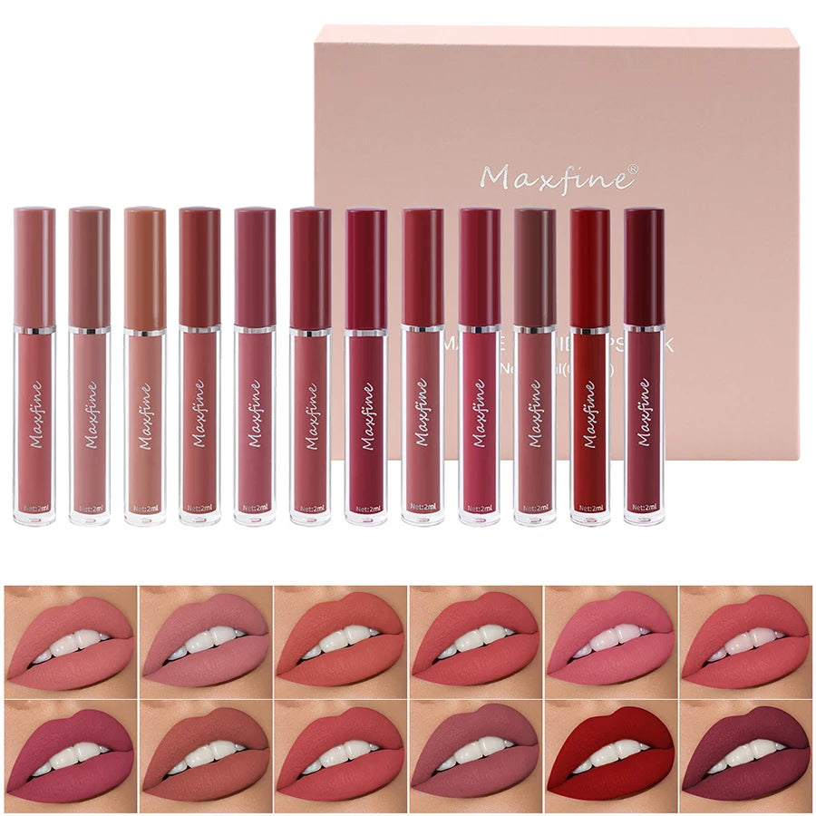 Coffret de 6 rouges à lèvres mats, brillants à lèvres lisses et durables, waterproof et hydratants, coffret cadeau pour les fêtes