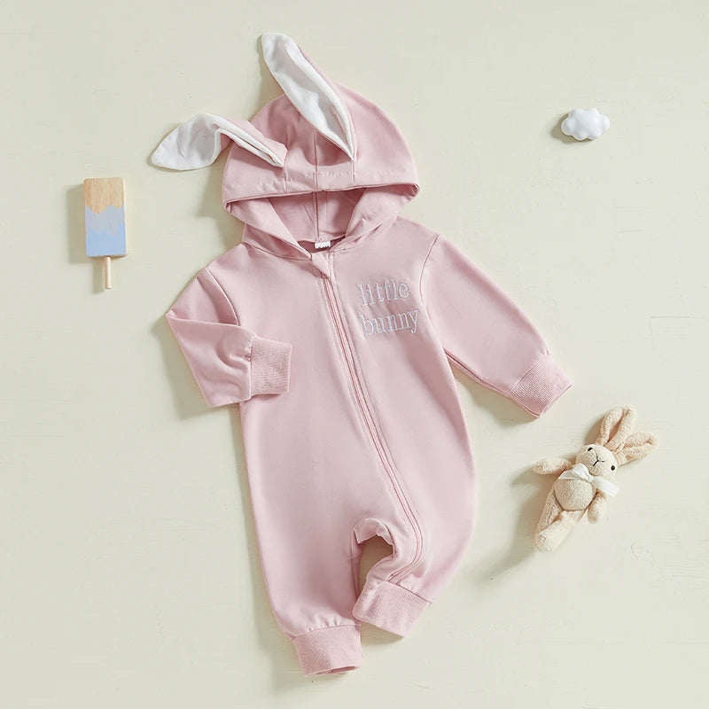 Adorable Infant Easter Romper with Hood Zipper Closure and Bunny Ears - Long Sleeve for Spring Celebrations - Lootquake