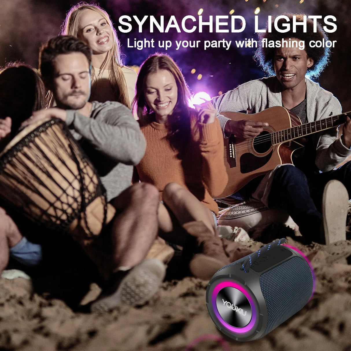 Altavoz Bluetooth portátil BT5.0 IPX7, impermeable, estéreo, música envolvente, inalámbrico, con luz LED, subwoofer, para exteriores.