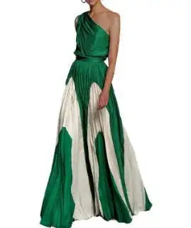 2024 Spring Summer New One Shoulder Dresses Women Splicing Print Off Shoulder Loose Long Dress Fashion Ladies Commuting Vestidos - Lootquake