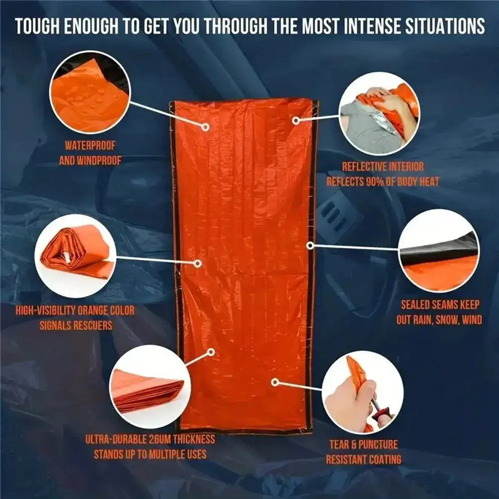 Emergency Sleeping Bag Ultra Waterproof Mylar Thermal Blankets Lightweight Survival Sleeping Bag Keep Warm for Camping Hiking - Lootquake