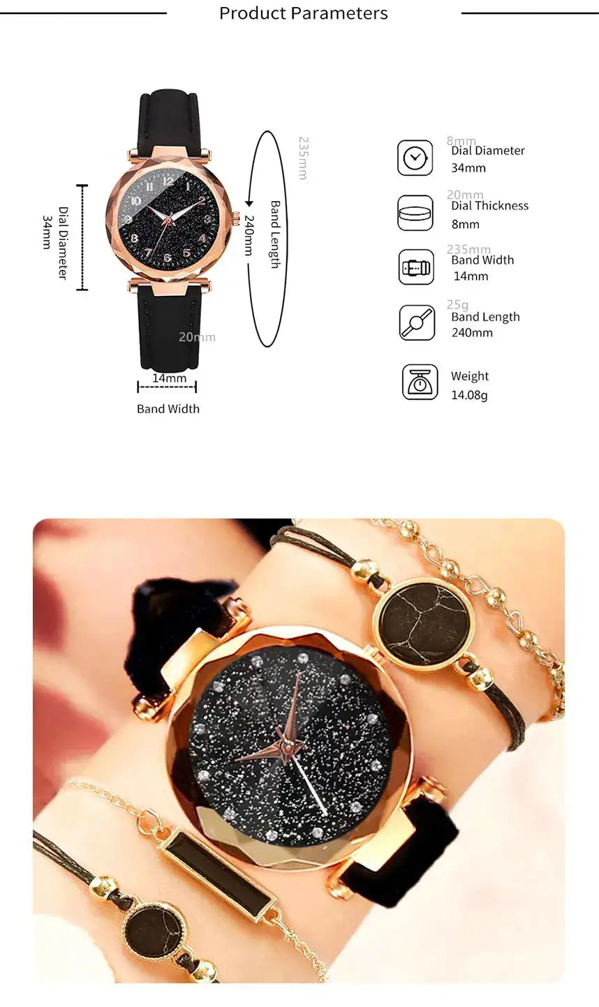 5pcs Set Womens Watches Set Ladies Fashion Watch Black Female New Simple Casual Womens Analog WristWatch Bracelet Gift No Box - Lootquake