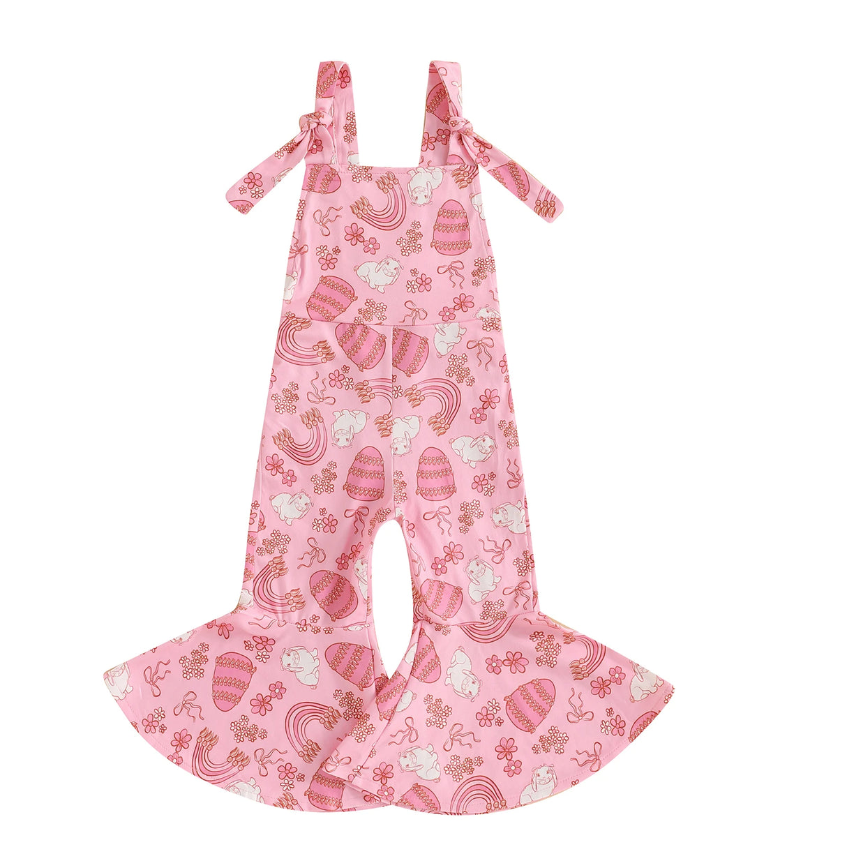 FOCUSNORM 0-4Y Lovely Little Girls Easter Rompers Pants 3 Style Sleeveless Floral Rabbit Print Jumpsuit Suspender Pants - Lootquake