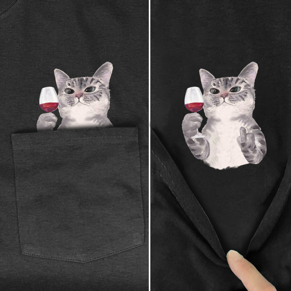 CLOOCL Animal T-Shirt Fashion Brand Summer Pocket Cat Stickers Printed T-shirt Men's Women Shirts Hip Hop Tops Funny Cotton Tees - Lootquake