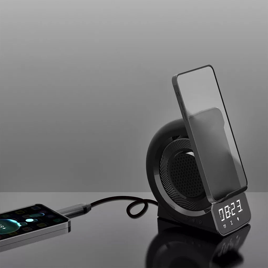 3 In 1 Wireless Bluetooth Speaker Fashion Portable Outdoor Speaker with LED Display Alarm Clock and Fast Charger