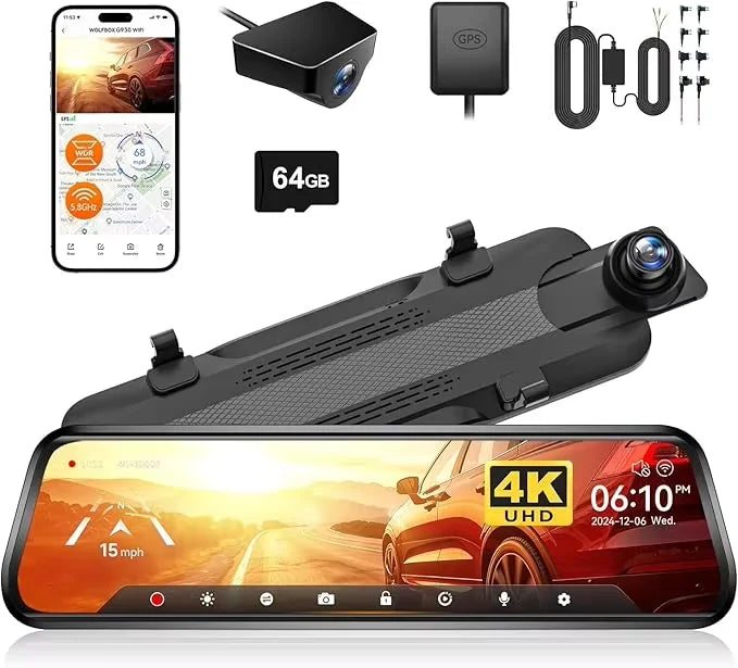 WOLFBOX G930 10 Inch Wifi Dash Camera 4K Car DVR FOV 140 Mirror Camera Dash Cam Car 24H Parking View Touch Screen Video Recorder