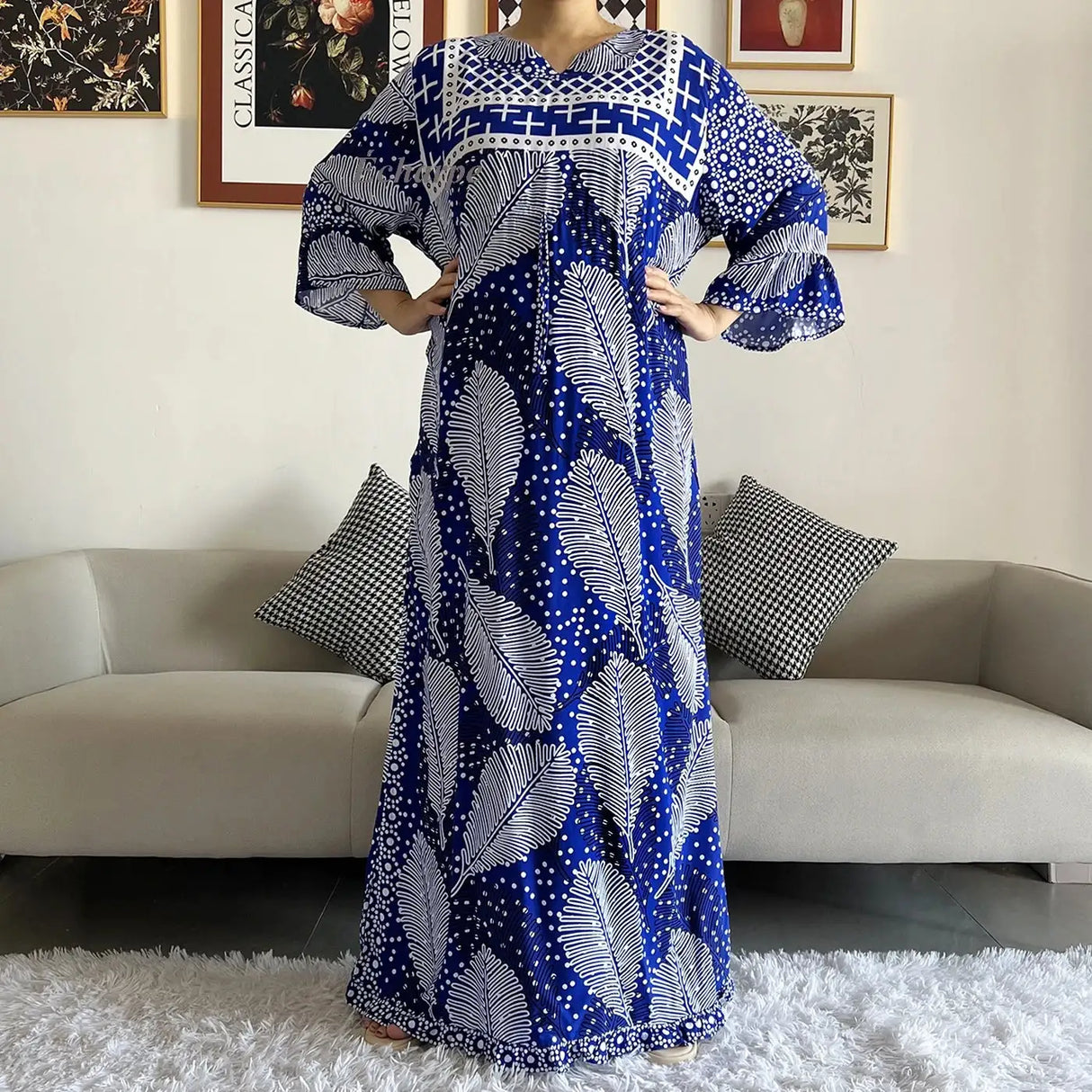 New Style African Dashiki Print Long Sleeve Loose Cotton Elegant Women Abaya Long Dress Summer Maxi Casual Dresses Vestidos - Lootquake