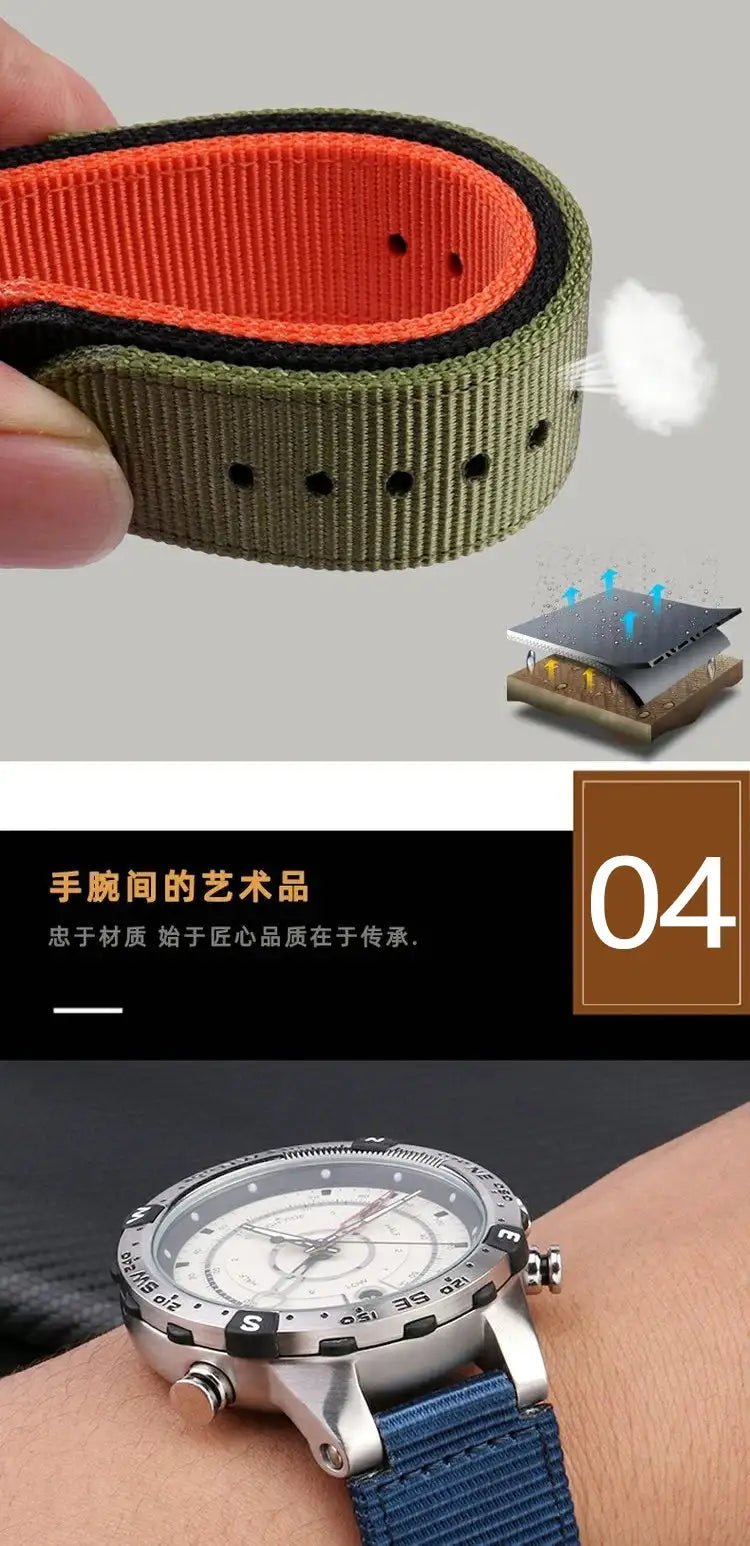 For TIMEX Tide Canvas Convex Strap Male Compass Bracelet T2N721 T2N720 TW2T76500 TW2T76300 Nylon Watchband 24*16MM Wristband - Lootquake