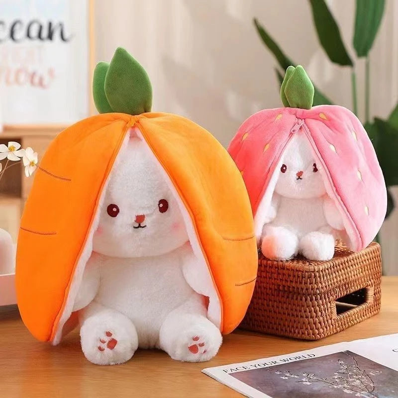Easter Bunny Plush Reversible Carrot Strawberry Bunny Plush Toy Pillow Bunny With Zipper Birthday Gift For Boys Girls Kids Doll - Lootquake