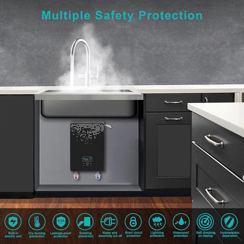 Chauffe-eau électrique instantané 220 V 6 500 W, robinet de salle de bain, de cuisine, affichage numérique, température automatique