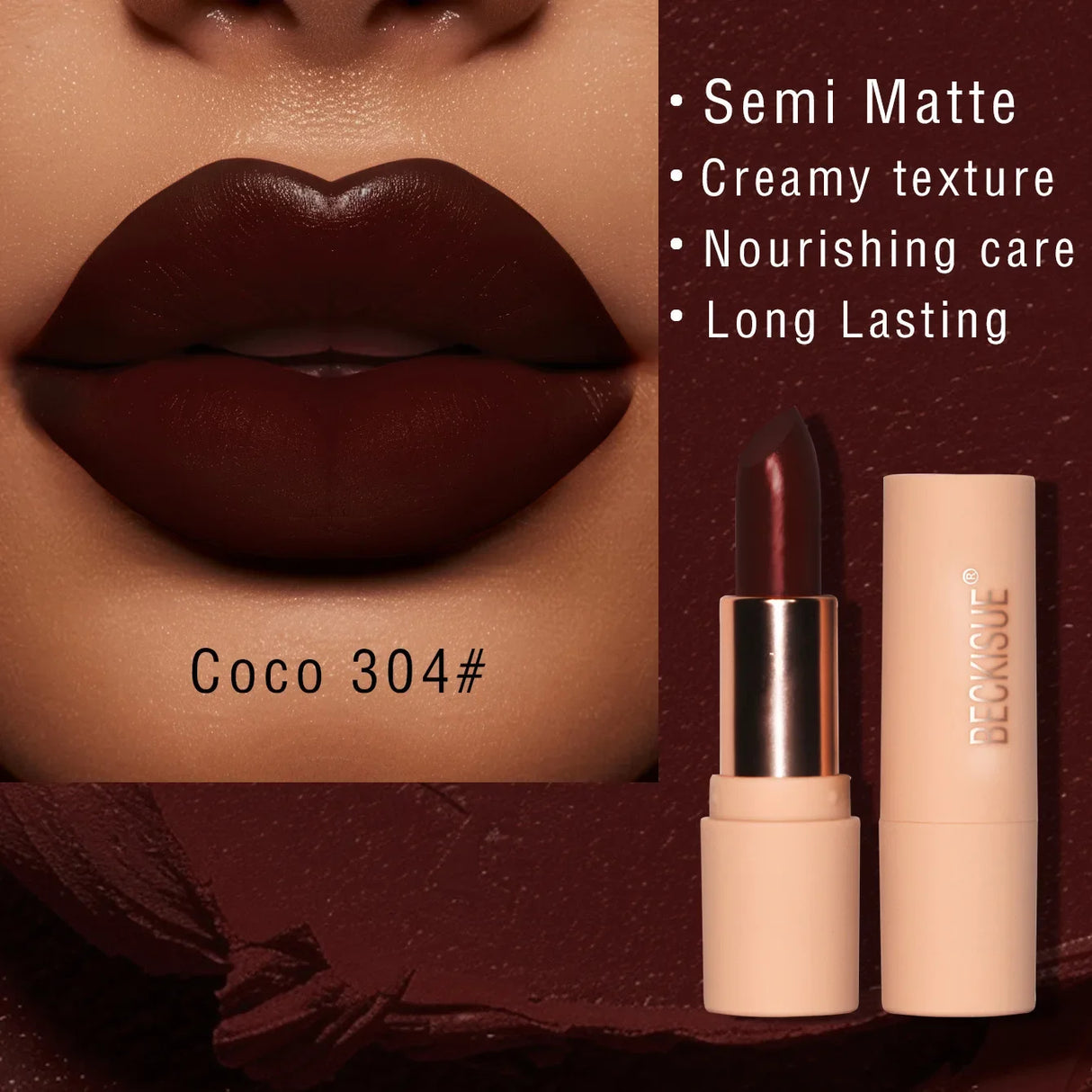 Rouge à lèvres mat soyeux Bare Matte Longue tenue Fini imperméable et brillant, Facile à colorer