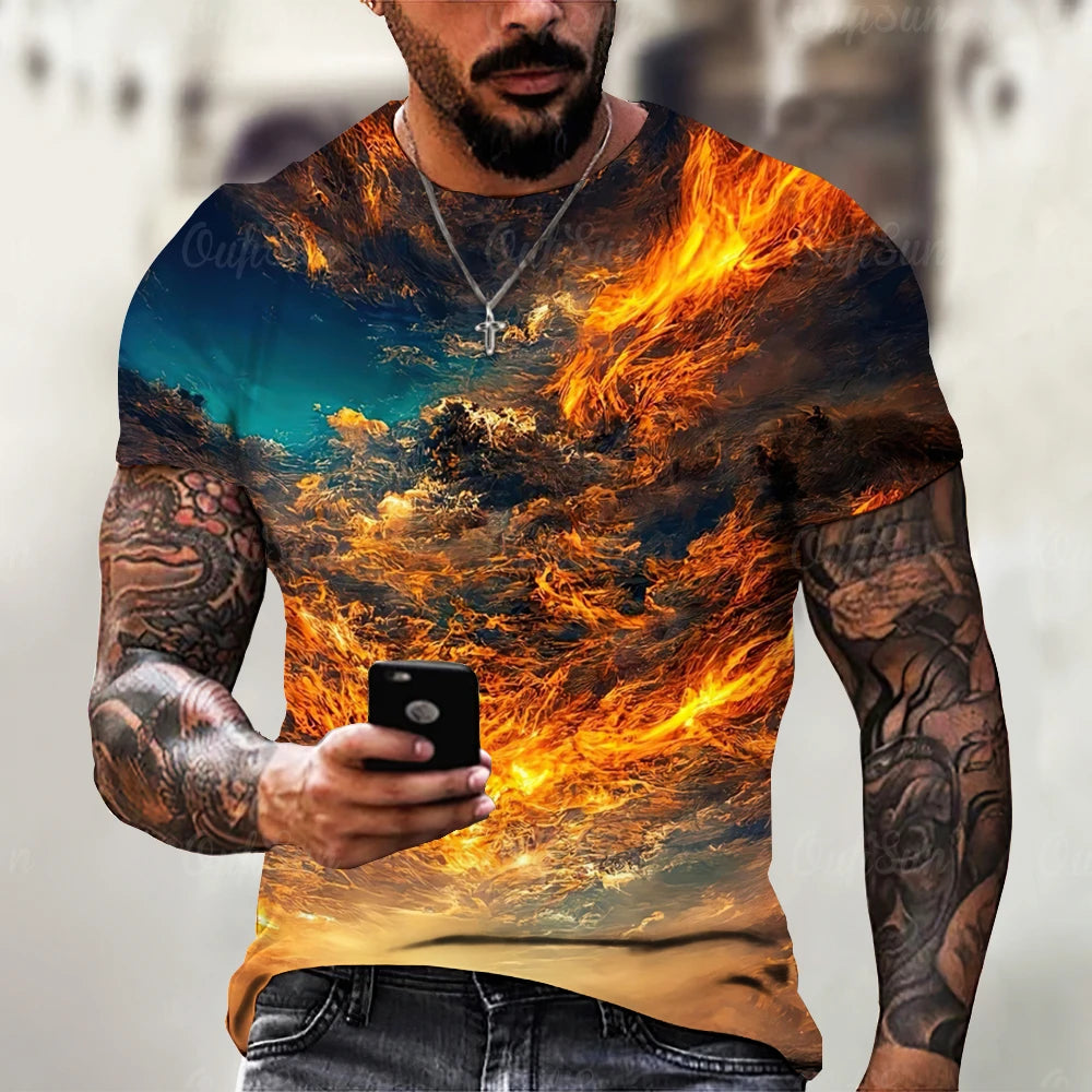 Men's T Shirt 3d Lightning Print Mens Short-Sleeved Tops Summer Street Fashion T-Shirt for Men Casual Tees Oversized Clothing XL - Lootquake