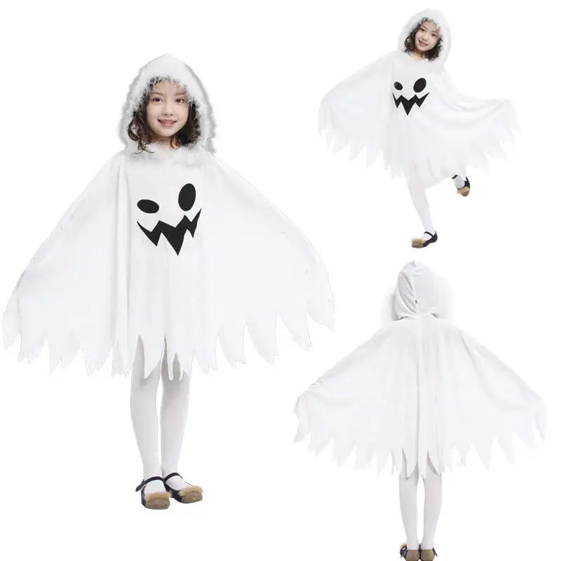 Halloween Cloak Toddler Kids Girls Boys Ghost Hooded Cosplay Costumes White Poncho Cape Christmas Dress Up