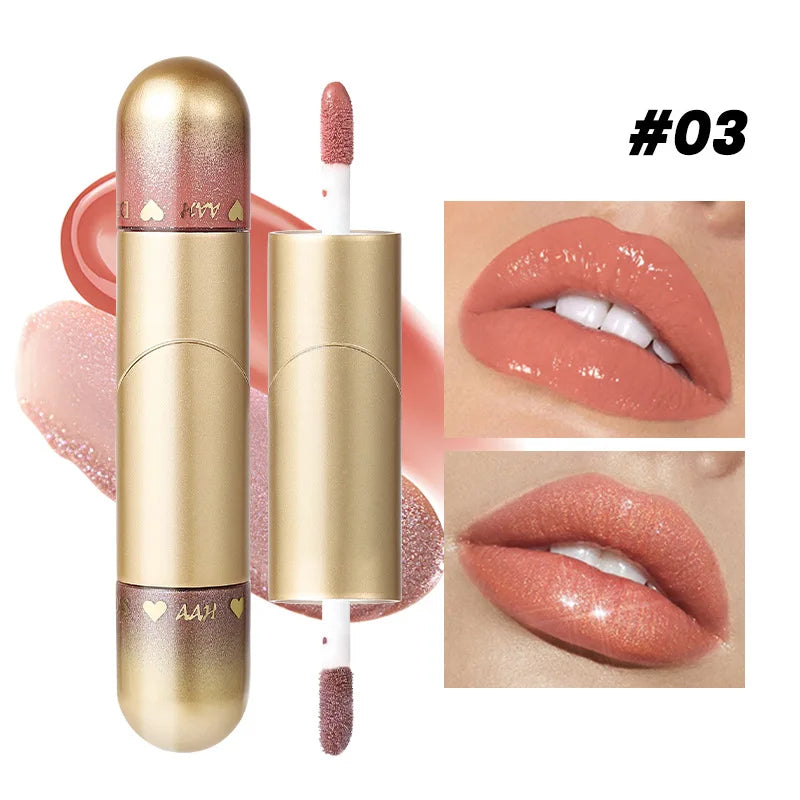 1 rouge à lèvres brillant à double tête, hydratant et hydratant, pliable, scintillant comme un miroir, brillant à lèvres nourrissant