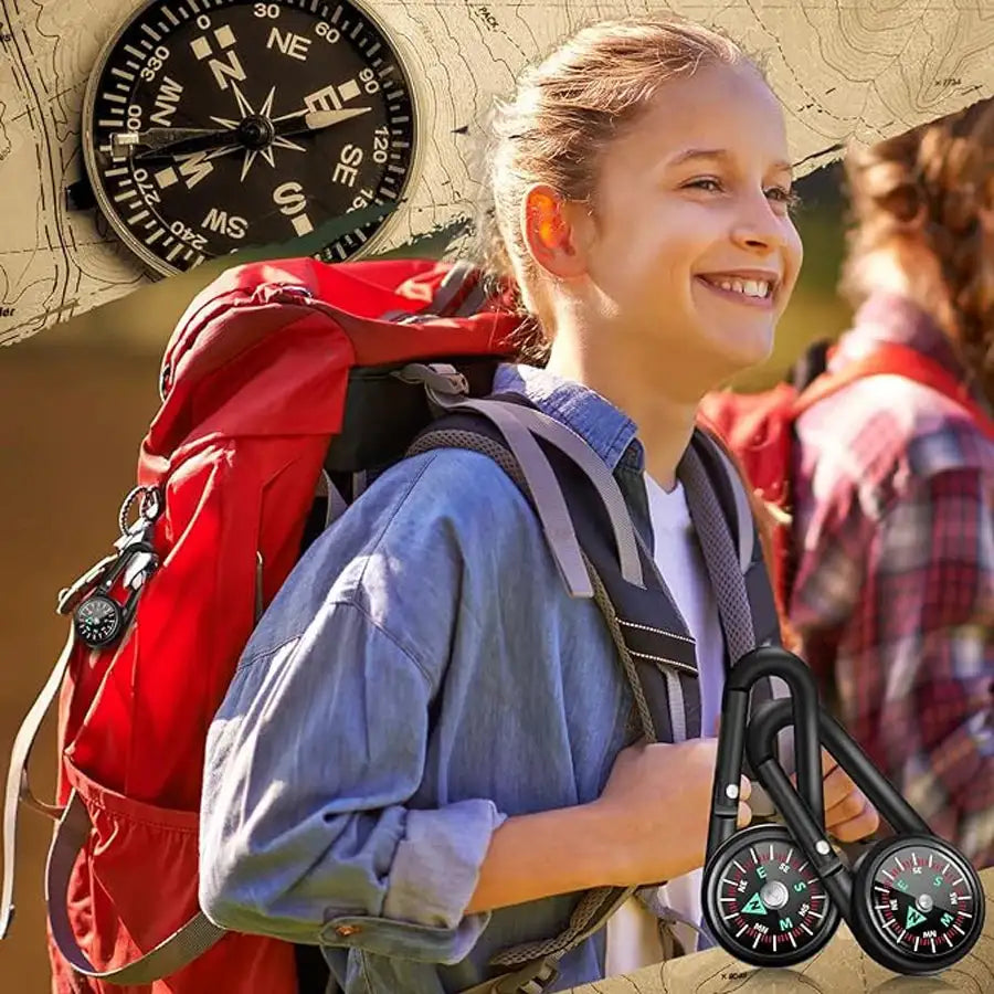 1 Pc Compass Thermometer Carabiner 3 in 1 Mini Compass Carabiner Clip Outdoor Hiking Survival Key Ring Double Sided Metal - Lootquake