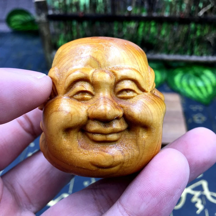 Chinese style cliff cypress wood carving with four sided Buddha decorations of joy, anger, sorrow, and music People sculpture