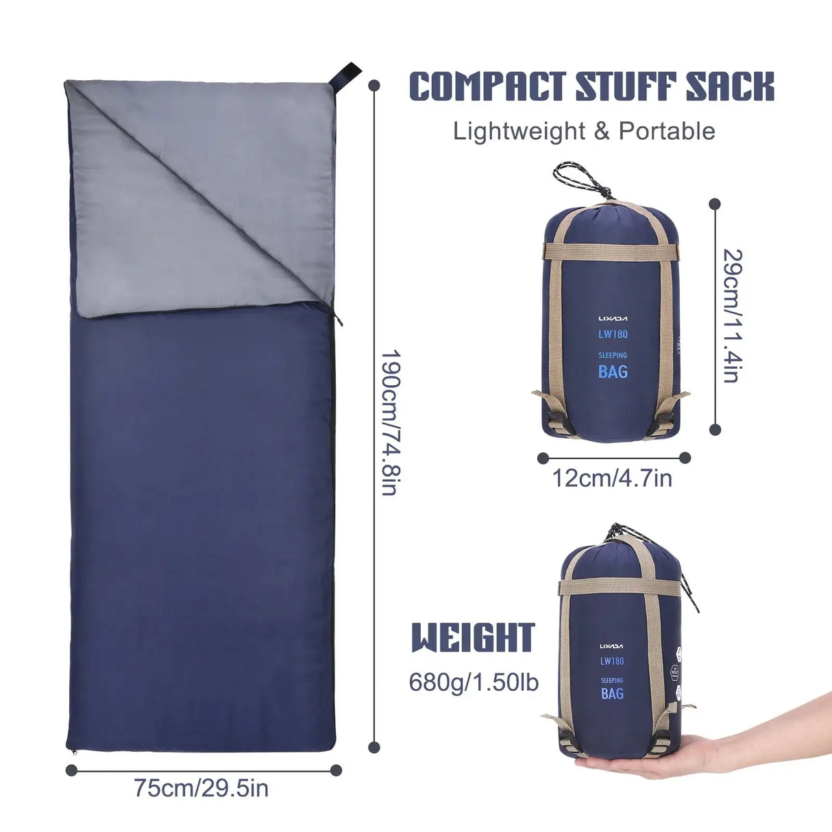 Saco de dormir portátil para exteriores Lixada de 190 x 75 cm, para acampar, viajar, senderismo, multifunción, ultraligero, 680 g, para mochileros.