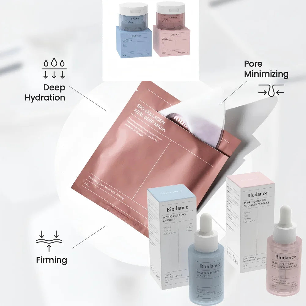 Comprimidos/ampollas de colágeno de algodón, mascarillas faciales con suero, reafirmantes, hidratantes y calmantes, almohadillas tónicas para el cuidado de la piel con biodanza.