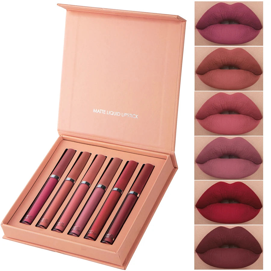 Coffret de 6 rouges à lèvres mats, brillants à lèvres lisses et durables, waterproof et hydratants, coffret cadeau pour les fêtes