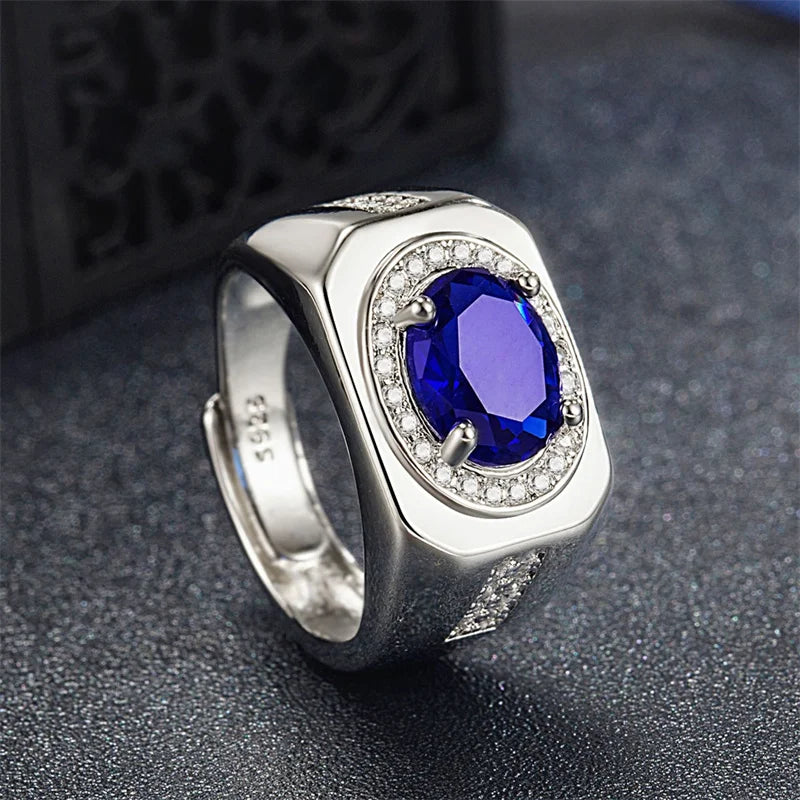 Men Ring Adjustable Top Grade Crystal Oval Ring Silver 925 Male Finger Accessories Boyfriend Engagement Accessories - Lootquake