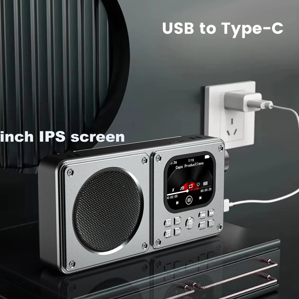 Altavoces inalámbricos Bluetooth 5.4 de 87,5-108 MHz, radio FM portátil para exteriores, reproductor de música MP3, compatible con auriculares, tarjeta TF, reloj con vídeo.