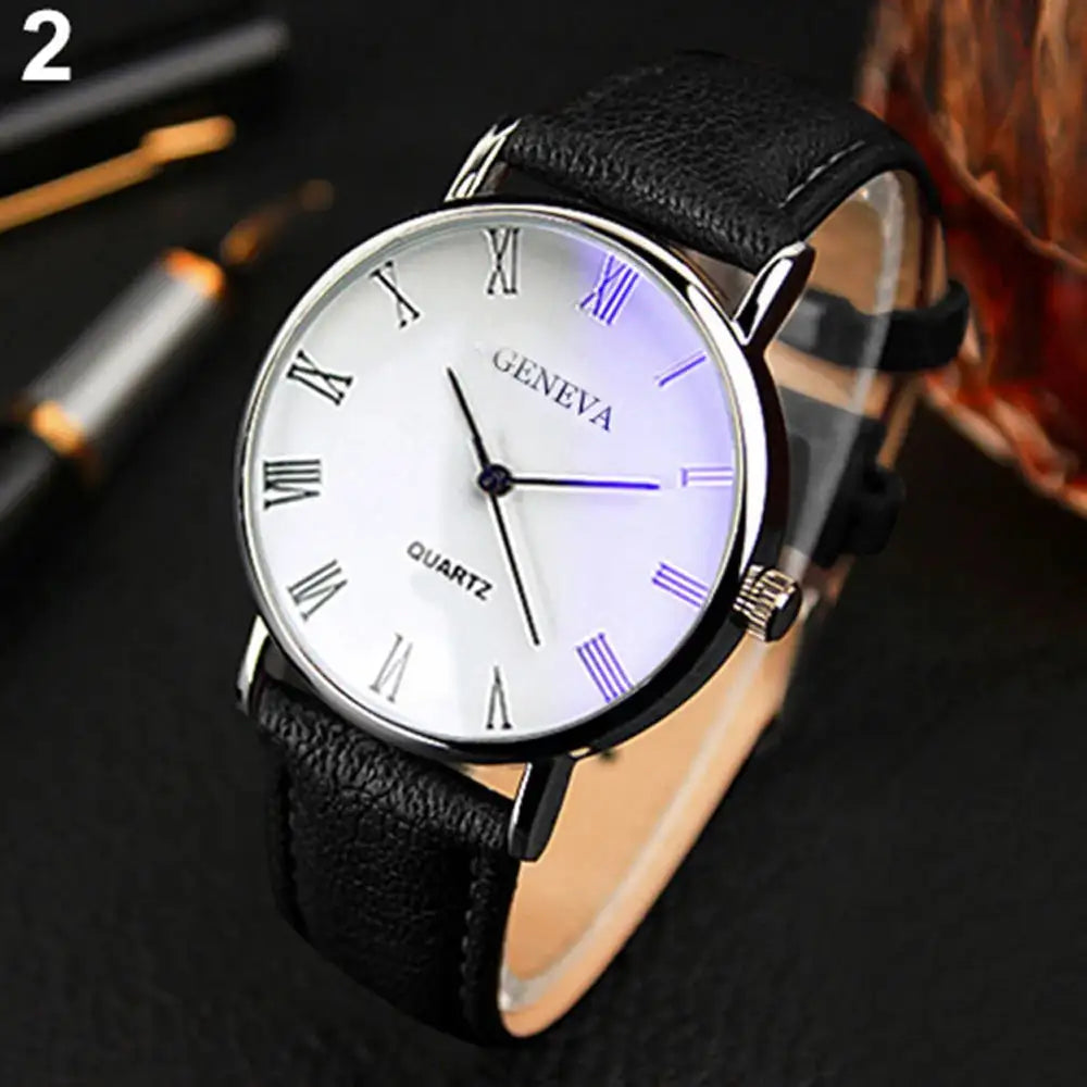 Men Watch Roman Numerals Blu-Ray Faux Leather Band Quartz Analog Business WristWatch 2022 - Lootquake