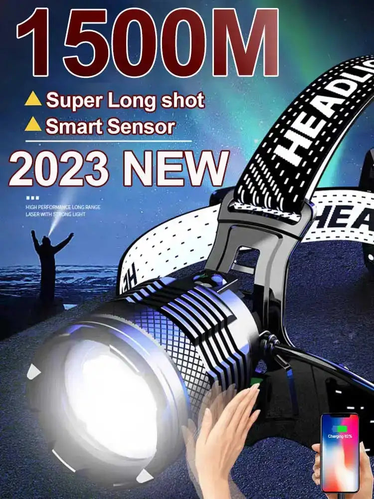 White Laser Fishing LED Headlamp Sensor XHP90 Headlight with 18650 Battery Flashlight USB Rechargeable Head Lights Torch Lantern - Lootquake