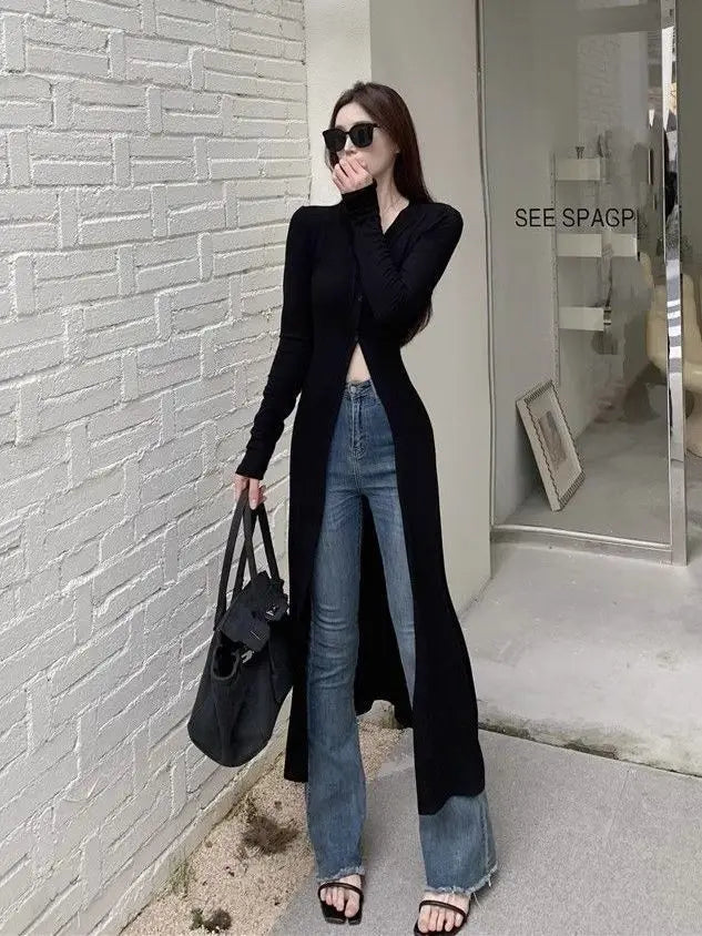 Street Casual Black Slim Long T Shirts Spring Autumn New Long Sleeve Solid Simplicity Fashion Tops Trend Vintage Women Clothing - Lootquake