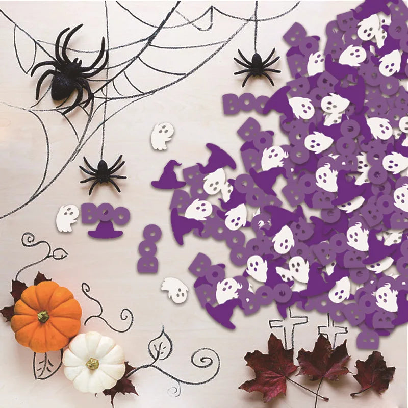 Décoration de bureau de fête d'Halloween avec confettis, paillettes, chapeaux magiques fantômes, décoration d'ambiance, papier déchiqueté