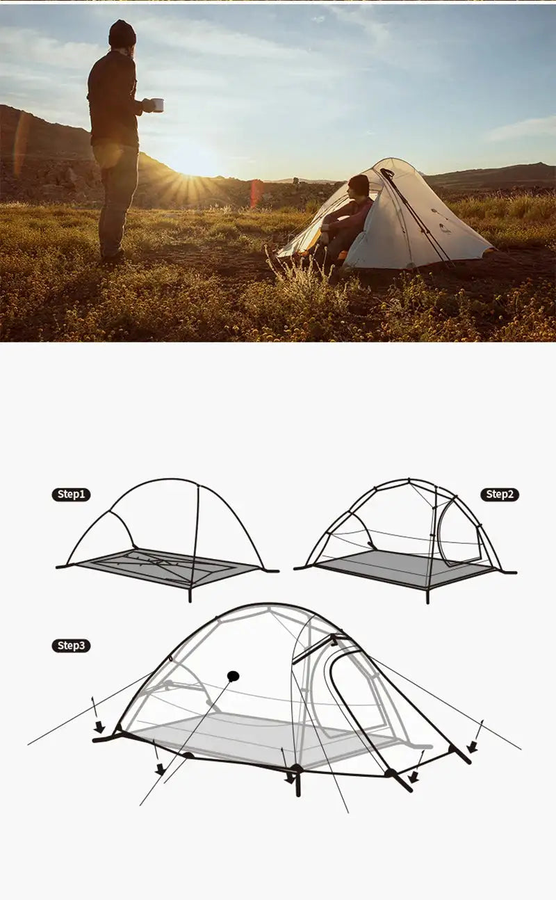 Naturehike Camping Tent Ultralight Portable Cloud Up 2Person 10D Upgraded Folding Backpack Waterproof Tent Travel Beach Tents - Lootquake